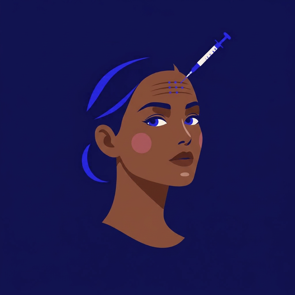 Practitioner administering anti-wrinkle injections into a model's forehead