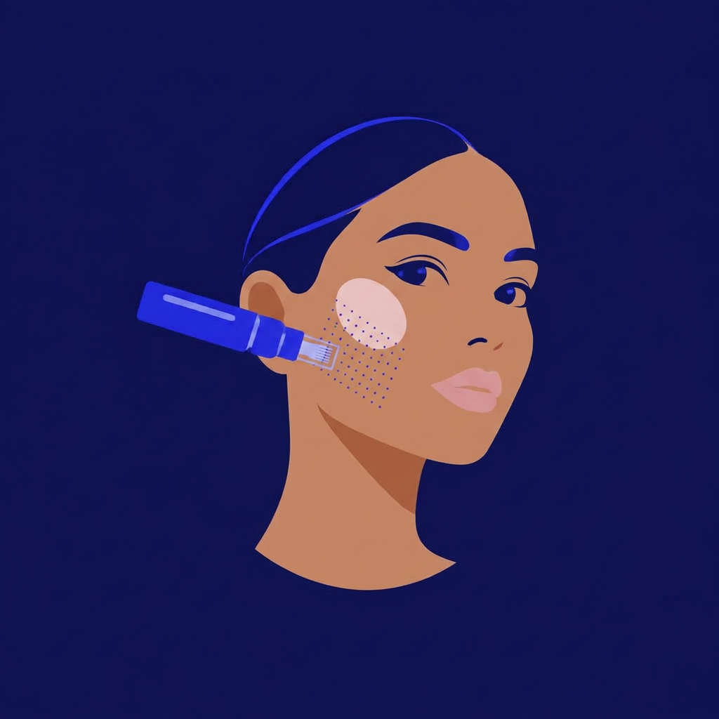 Practitioner performing microneedling on a model's cheek